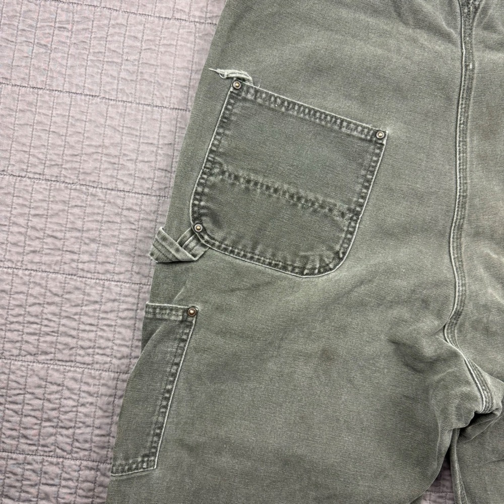 Vtg Carhartt R06 MOS Green Duck Bib Overalls 40x32 Double Knee Canvas Moss Fade - Picture 9 of 16